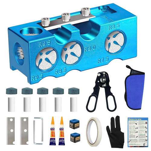 TAIPOXUN 11-in-1 Pool Cue Tip Repair kit, Professional All-in-One Pool Stick Tip Tool for Shaping, Replacement, Maintenance. Tips Shaper & Scuffer kit, Pool Cue Trimmer (Blue Aluminum)