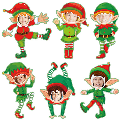 Fuutreo 60 Pcs Christmas Elf Photo Cutouts Face Holes Party Classroom Decor