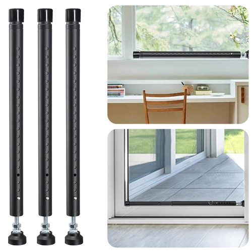 Sliding Door Security Bar, 3 Pack 18"-50" Adjustable Window Security Bars with Rubber Tips, Heavy Duty Door Jammer, Window Bars Security Inside, Window Lock Bar for Home Apartment Travel Patio (Black)