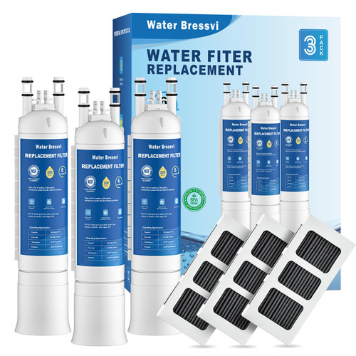 Water Bressvi Water Filter Replacement Compatible with Frigidaire FPPWFU01, FPPWFU01, PurePour PWF-1, PureAdvantage PWF-1 Water Filter and PureAir Ultra II PAULTRA2 Air Filter Combo (3+3)
