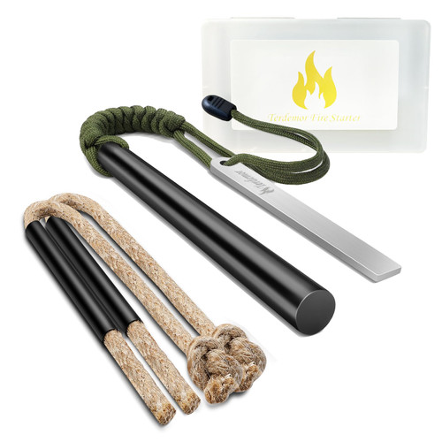 Terdemor Fire Starter 5" Ferro Rod Kit, Flint and Steel