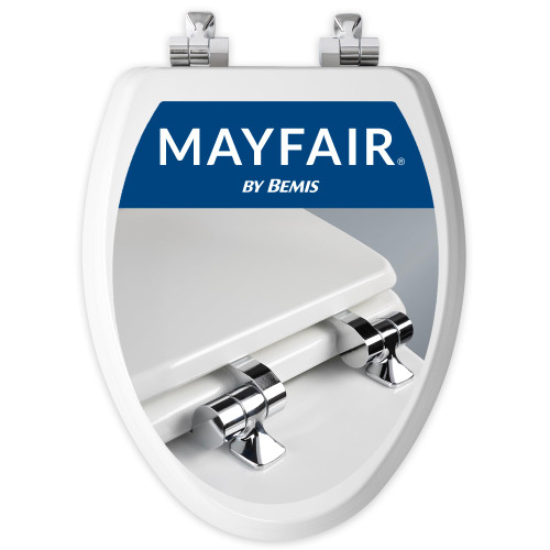 Mayfair Bennett Toilet Seat with Chrome Hinges, Slow Close Wood Seat, Secure Metal Hinges, Easy Install, Made in USA, Elongated, White