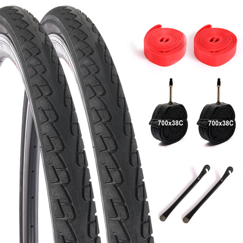 2-Pack 700x35C/38C Road & Gravel Bike Tire Set - 8-in-1 Complete Replacement Kit with Foldable Tires, Butyl Inner Tubes (Presta), Rim Strips & Metal Tire Levers - Hybrid/Commuter Bike Kit