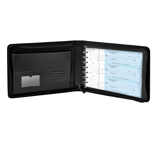 Gallaway Leather 7 Ring Checkbook Binder for Business Checks, Black