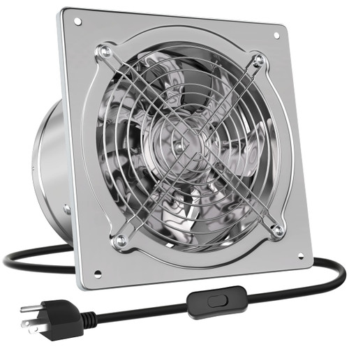 HG Power 8 Inch Kitchen Exhaust Fan, 576CFM Metal Attic Exhaust Fan, Wall Mounted Garage Ventilation Fan, Basement Extractor Fans with Backdraft Damper for Home Office Commercial Use, Silver