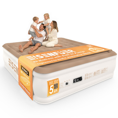 EISENFUER Air Mattress King with Built-in Pump, 18" Raised Blow Up Air Bed