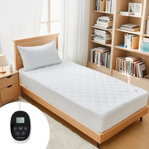 HOMTEC Heated Mattress Pad Twin Size, 12 Heat 12H Timer, Preheat & Memory