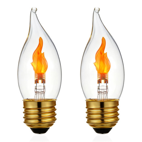 C11/C35 E26 LED Flame Effect Bulb 2W 1800K Warm Clear Glass 2-Pack