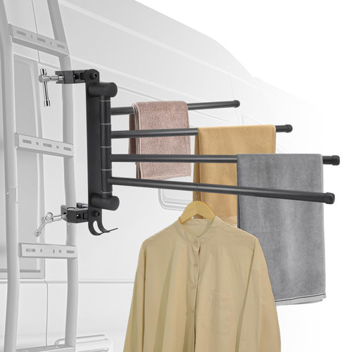 AshKiz RV Ladder Clothes Drying Rack No Drilling 4 Long Arms for RV 12.7in