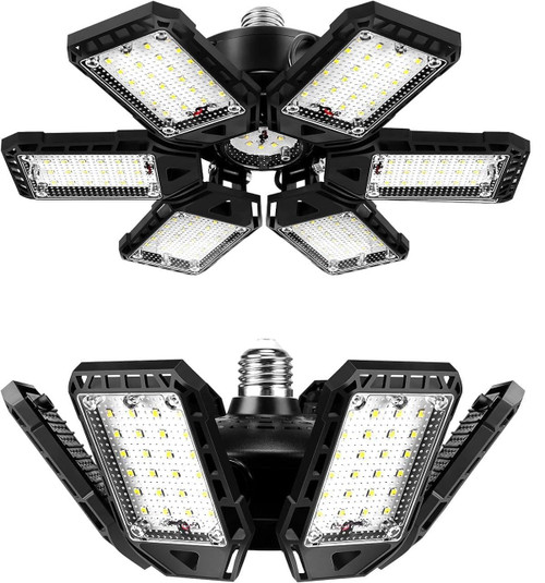 LED Garage Lights Bulb 2 Pack 180W 18000LM 6500K Led Shop Light with 6 plus 1 Deformable Panels Basement Barn Ceiling Lights E26 and E27