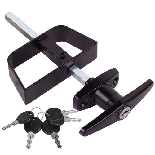 Shed Door Latch T-Handle Lock Kit with 5 Keys EFFIBUILD 4.5" Stem Storage Barn Shed Door Hardware Lock Set for Playhouses, Chicken Coops,Camper Black