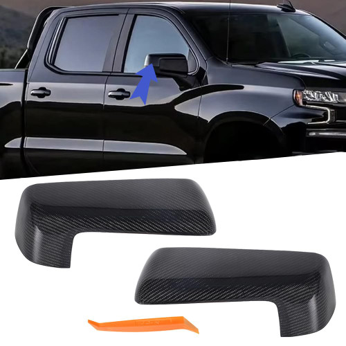 Real Carbon Fiber Side Mirror Caps for 2019-2023 Chevy Silverado