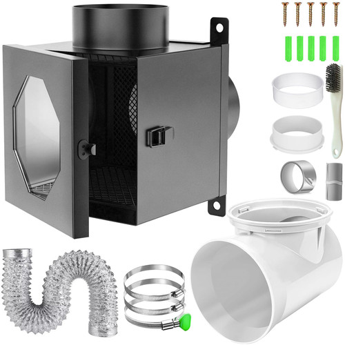 Dryer Lint Trap, Metal Dryer Duct Lint Trap Lint Catcher Collector Box with 90 Degree Dryer Vent Elbow, Secondary laundry lint catcher Connector Kit for Electric Dryer - Easy to Install & Maintain