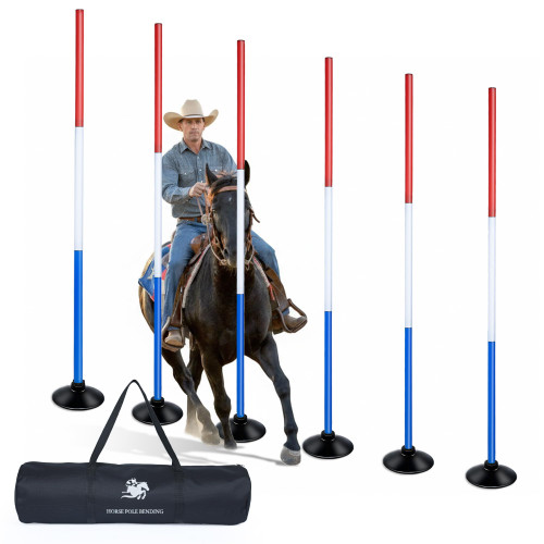 inoreal 6 Pcs Pole Bending Poles with Weighted Base for Horses, Adjustable Equestrian Sports Training Equipment for Horses, Agility Poles for Horses, Soccer, Football, Dog