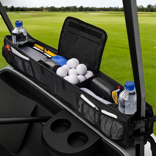 KyuerWK Golf Cart Storage Basket, No-Drilling Golf Cart Front Basket with Cooling Compartment & Adjustable Anti-Slip Buckle Strap, Fits Club Car, EZGO, Drive, Kandi Electric and ICON
