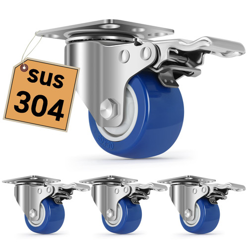 Nefish Stainless Steel Castor Wheels 2 Inch with Brake,Washable 304 Heavy Duty Casters Set of 4, Anti-Corrosion Stainless Steel Industrial Caster for Furniture,Toolbox,Restaurants,Outdoor