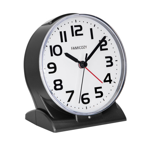 FAMICOZY Automatically Backlighted Alarm Clock,Silent No Ticking for Seniors Vision Impaired,Easy to Set,Big Numbers,Ascending Alarm,Gentle Wake,Snooze,2 AA Battery Operated,Black