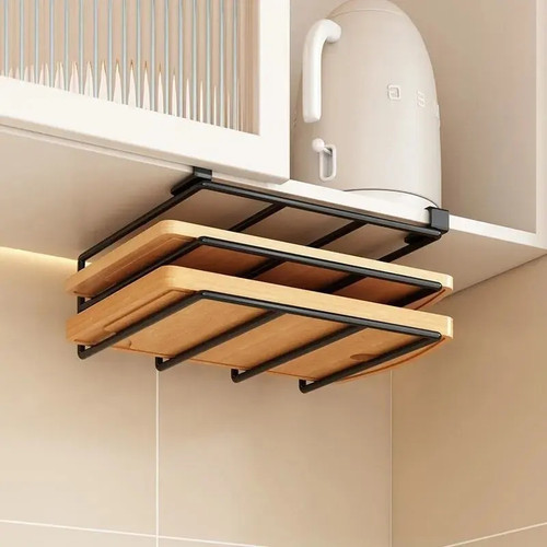 Kitchen Under Cupboard Hanging Organizer Rack, Hook‑Type Storage Holder for Pot Lids, Towels and Cutting Boards