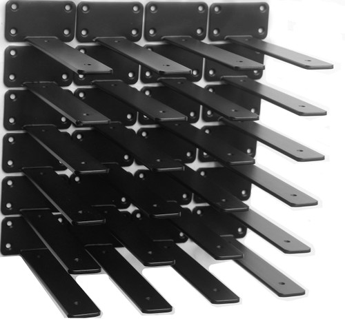 24 Pack - 9 inch Black Hidden L Shelf Bracket (1/5 Inch Thicked) Iron Floating Shelf Brackets Rustic Industrial Metal Brackets for Shelf Support