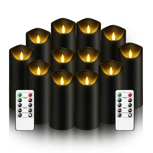 Nimiko Flameless Candles with Remote, Battery Operated Flickering Flameless Candles, LED Candles with Timer 2/4/6/8H, with Realistic LED Candles Set of 12 (D2.2 x H 5" 6" 7") (Black)