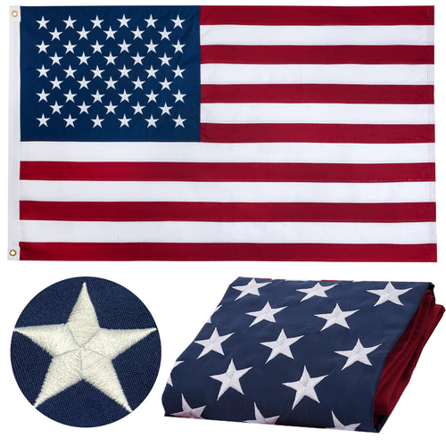 American Flag 3x5 ft 100% Cotton US Flag, Heavy Duty Embroidered Stars and Sewn Stripes, Soft Cloth USA United States Flags with Brass Grommets for Outdoor Indoor