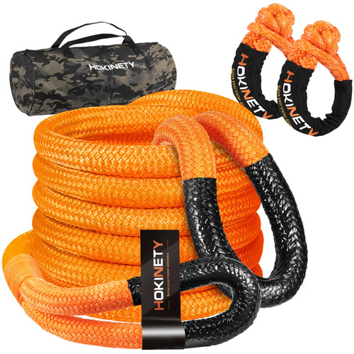Kinetic Recovery Tow Rope: 1.26" x 30ft Snatch Strap with Soft Shackles Heavy Duty Offroad Towing Straps Kit for Trucks SUV UTV ATV Tractor Car Jeep - Orange