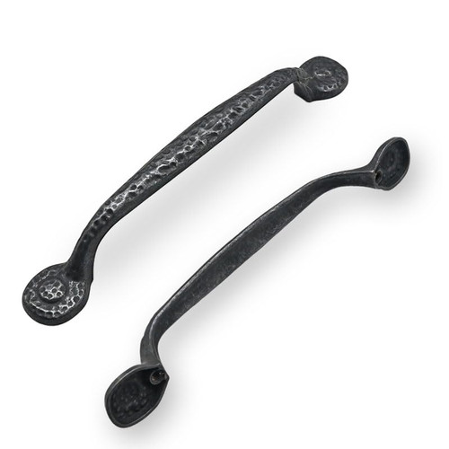 CABDM 10 Pack Rustic Black Hammered Cabinet Pulls - Vintage Kitchen Cabinet Hardware, 5 Inch (128mm) Hole Center