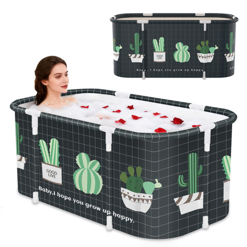 Portable Foldable Bathtub,Foldable Soaking Bathtub for Adults, Freestanding Bathtubs, Hot Bath Tub, Ice Bath, Family Bathroom SPA Tub 47.2x19.7x21.7inch (Cactus)