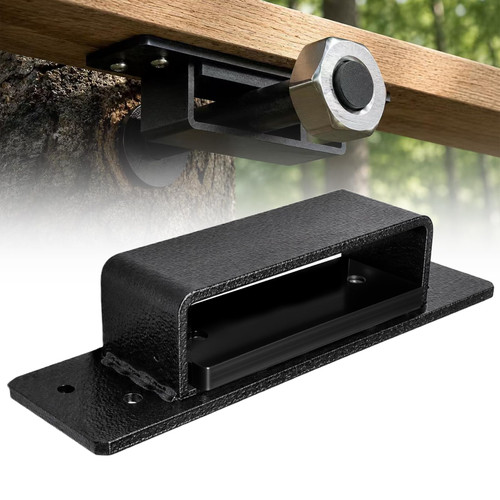 Treehouse Floating Bracket for 1.25" TAB and Lag Bolt, Stainless Steel Tree House Support Bracket, Black Powder-Coated Beam Hardware for Outdoor Platform