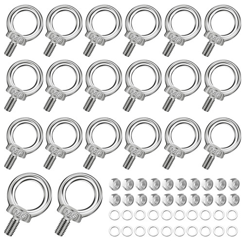Elesunory 20 Pack Eye Bolts with Nuts, M6 Lifting Shoulder Eye Bolt, Stainless Steel Eye Bolts, Male Screw Threaded Eyebolt with Washer