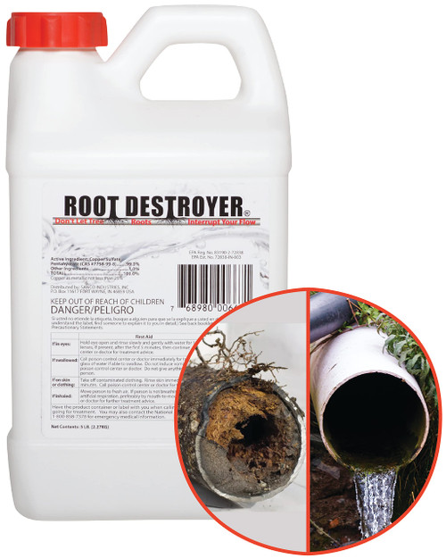 Root Destroyer - 5lbs - Root Killer for Sewer, Pipe & Drain Lines, Septic Tanks and Septic Systems - Stops New Growth & Safe for All Plumbing - Pure Copper Sulfate Crystals