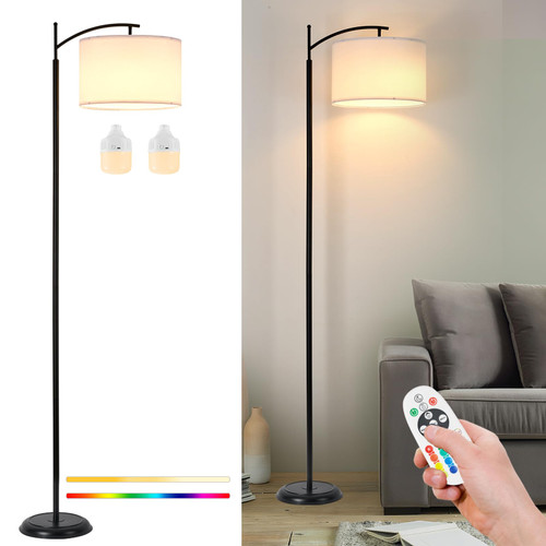 LEECOORA 2-Bulb USB Rechargeable Cordless Floor Lamp, 2X Brighter, 13000mAh, Expandable to 4 BulbsRounded Foot-Friendly Weighted Stable Base, 3 Color Temp Dimmable, RGB Remote Living Room