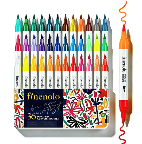 finenolo 72 Colors Acrylic Paint Markers, 36 Dual Brush Tip Art Markers