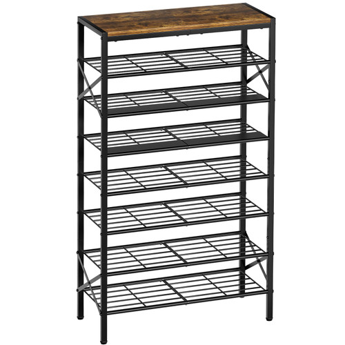 UNITSTAGE 8 Tier Metal Shoe Rack with Wood Top, 24-32 Pairs