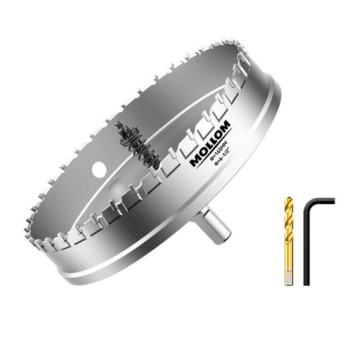 Mollom 6-1/2" (165mm) Heavy Duty Carbide Hole Saw with 2 Pilot Bits