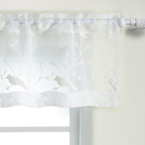 VOGOL White Rod Pocket Sheer Valance, Solid Window Treatment Kitchen Curtains Valances for Windows, Elegant Soft Curtain Panels for Bedroom (W52 x L18 Inch, 1 Panel, Birds)