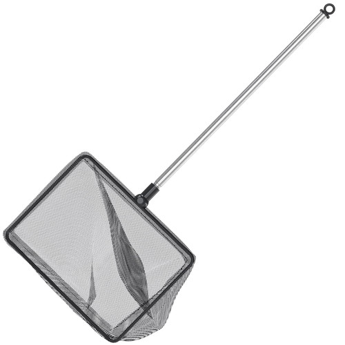 Pawfly 6 Inch Aquarium Fish Net with Telescopic Stainless Steel Handle Larger Square Net with Soft Fine Mesh Sludge Food Residue Wastes Skimming Cleaning Net for Fish Tanks Small Koi Ponds and Pools