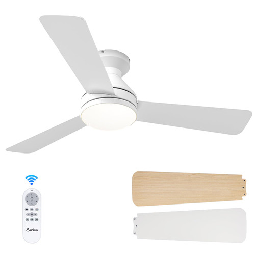 Amico 42 Inch White Low Profile Ceiling Fans with Lights and Remote