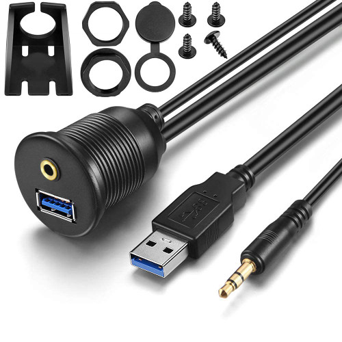 URWOOW 1M 3ft 3.5mm & USB 3.0 AUX Extension Mount Flush Cable