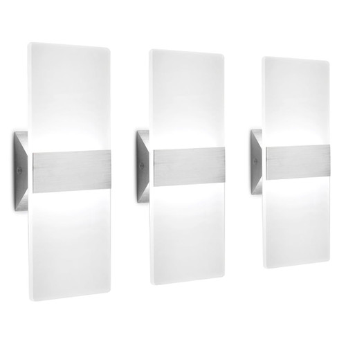 LED Wall Sconce Modern Wall Light Lamps 12W Cool White 6000K Up and Down Indoor Acrylic Lighting Fixture for Living Room Bedroom Hallway Conservatory Home Room Decor Not Dimmable No Plug(3 Pack)