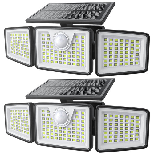 daphino 2500LM Solar Lights, Motion Sensor Outdoor Lights, 3-Head, 2 Pack