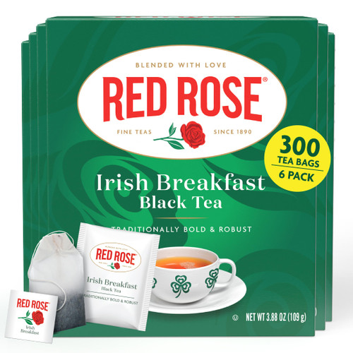 Red Rose Irish Breakfast Black Tea, Robust & Full Flavored, 50 Ct, 6 Pack