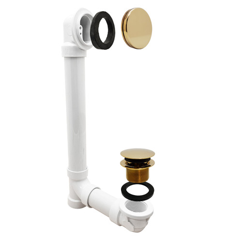 Westbrass 493244H-01 14" Sch. 40 PVC Bath Waste & Overflow Assembly with Illusionary Faceplate and Tip-Toe Drain Plug, Polished Brass