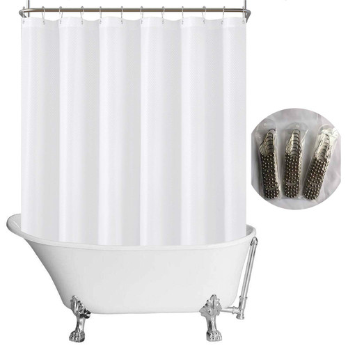 N&Y HOME Fabric Clawfoot Tub Shower Curtain 180 x 70 Diamond Pattern White