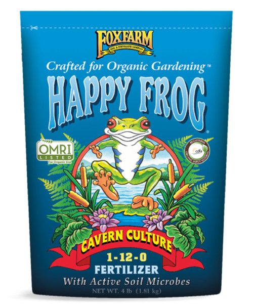 FoxFarm Happy Frog Cavern Culture Bat Guano Fertilizer - 1-12-0 Blend of Rock Phosphate, Seabird Guano for Bud and Flower Development - Encourages Delicious Tasting Fruits & Vegetables - 4 lb