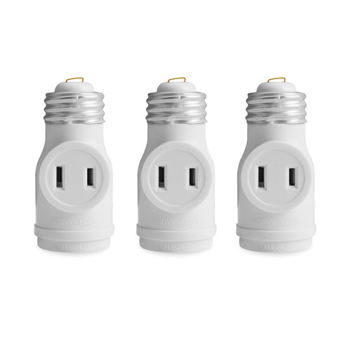 2 Outlet Light Socket to Plug Adapter, Electrical Screw in Light Bulb Socket Outlet Adapter, Lamp Holder, Dual Polarized E26 ETL, White (3PACK)