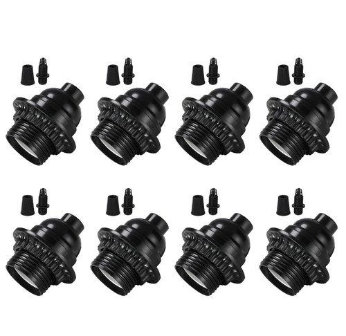 Aplstar Black E26/ E27 Light Sockets, Retro Edison Lamp Holder with E26 Medium Screw, 200℃ Heat Resistant Standard Screw-in Lamp Socket for Vintage Edison Bulbs Pendant Lamp (8PACK)