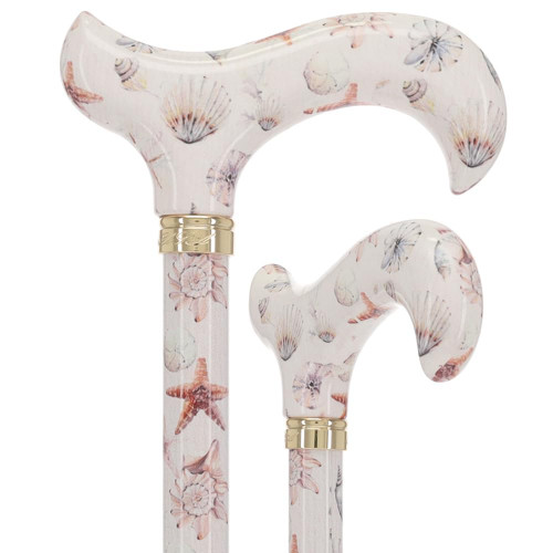 Royal RC Canes Watercolor Seashells Adjustable Designer Derby Cane – Lightweight Aluminum Walking Cane for Men and Women – Stylish HD Patterned Fashion Cane – Cool Adjustable Derby Walking Cane