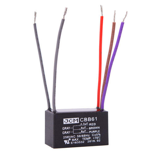 JCM CBB61 Ceiling Fan Capacitor 4.5/6/8 uF 250VAC 50/60Hz 5 Wire