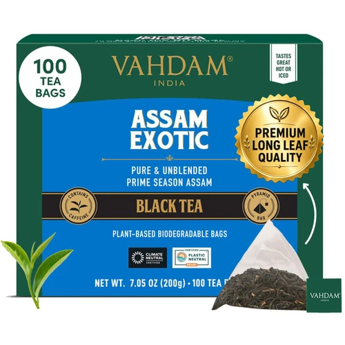 VAHDAM Assam Black Tea Bags(100 Count) Assam Exotic Tea in Pyramid Tea Bags